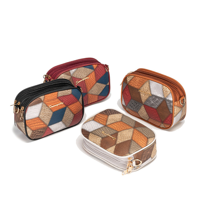 Women's Triple Zipper Versatile Fashion Popular Stitching Women's Messenger Bag