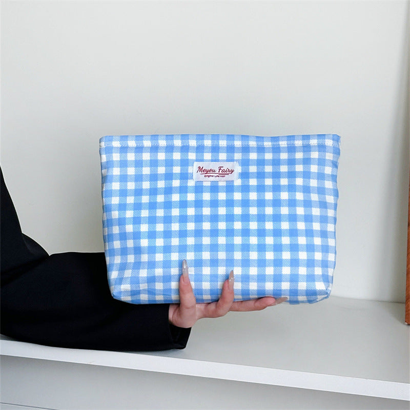 Simple Plaid Printed Niche Buggy Toiletry Makeup Bag
