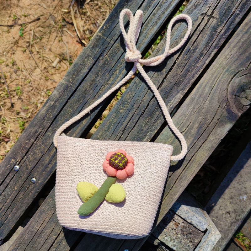 Children's Summer Weaving Straw Cute Mobile Western Phone Bags