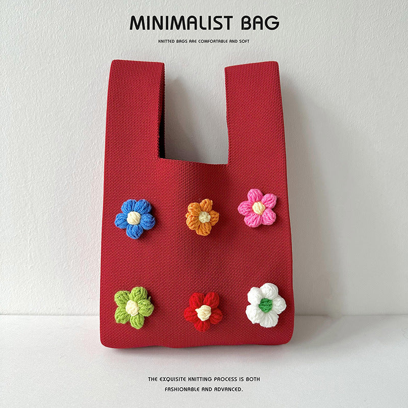 Design Cute Colored Flowers Knitted Versatile Handbags