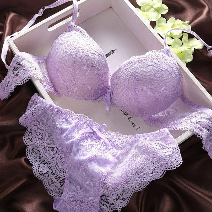 Bow Famous Sexy Full Lace Transparent Lingerie Sets
