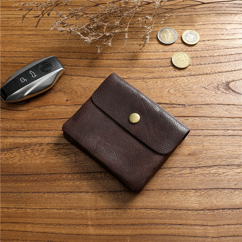 Women's & Men's Vegetable Tanned Leather Cowhide Short Genuine Leisure Simple Green Ladies Wallet
