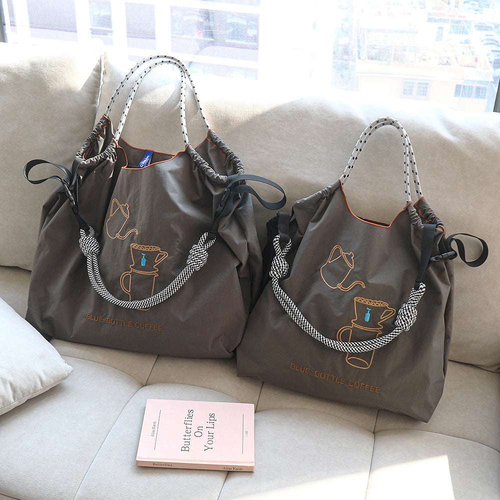 Women's Embroidered Tea Cup Environmental Protection Shopping Large Capacity Women's Shoulder Bag