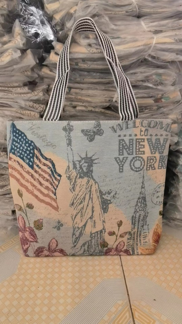 Women's Ethnic Style Canvas Large Jacquard Embroidered Elephant Versatile Shoulder Bags