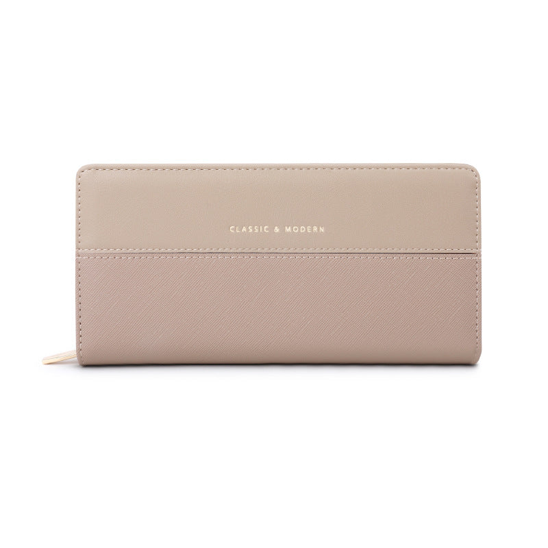 Women's Leather Patchwork Long Zipper Dark Joker Ladies Wallet