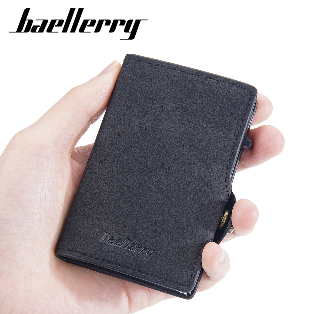 Men's Contrast Color Side Push Short Automatic Card Holder