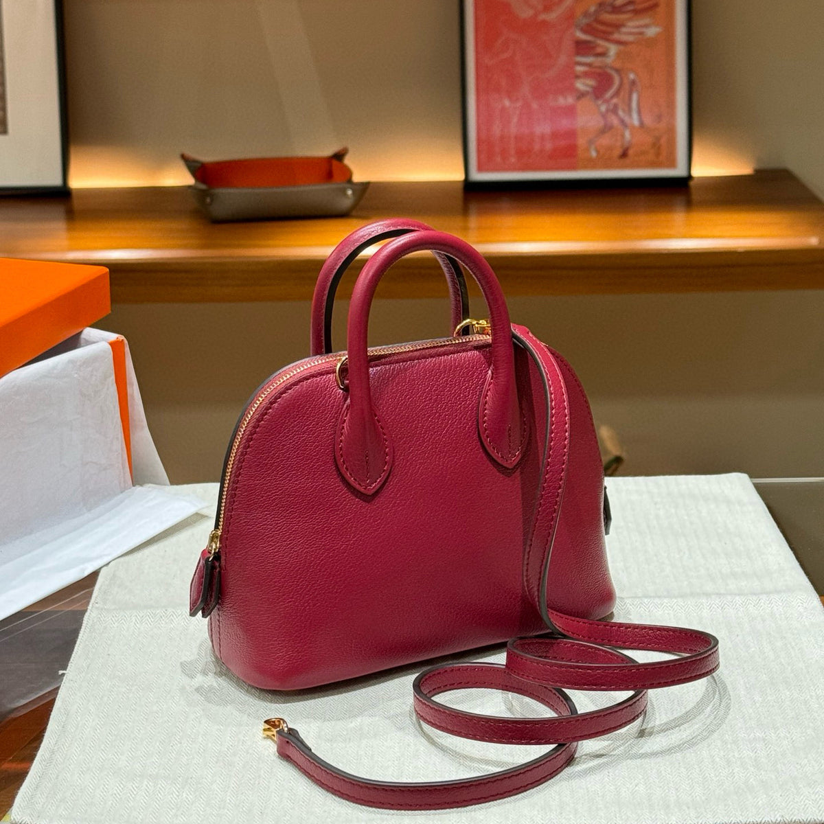 Mini Genuine Leather Goat Pattern Bowling Shell High-grade Bags