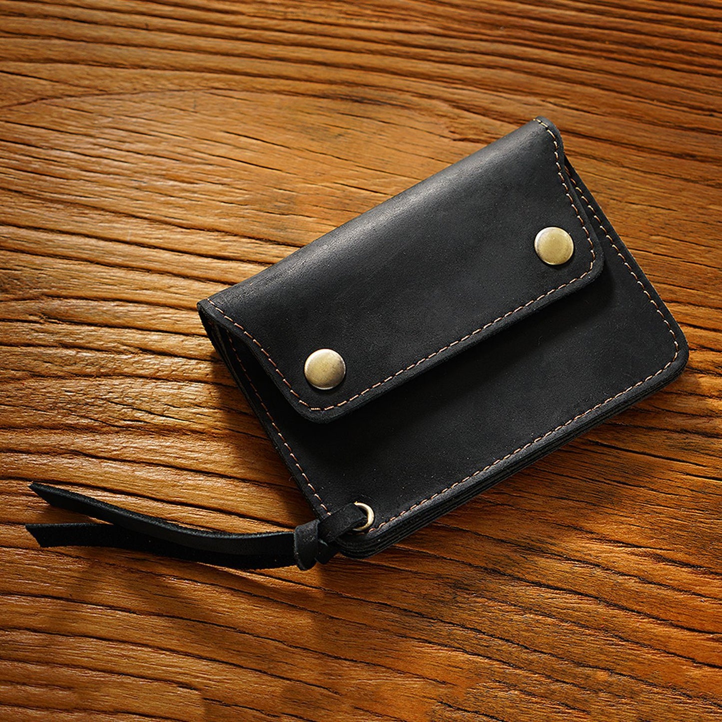 Simple Handmade Genuine Leather Short Vintage Crazy Card Holder