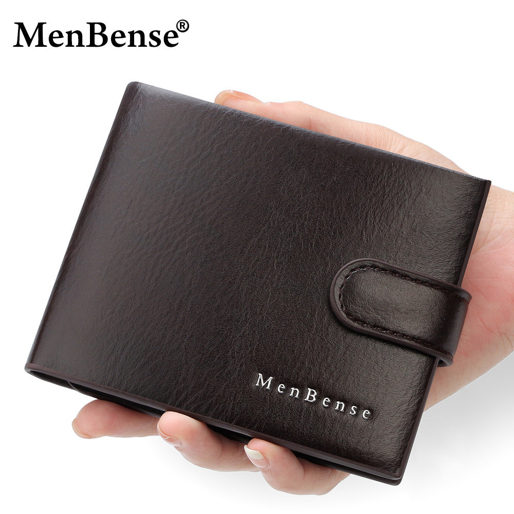 Men's Leather Tactile Feel Horizontal Business Dark Line Craft Short Multiple Men's Wallet