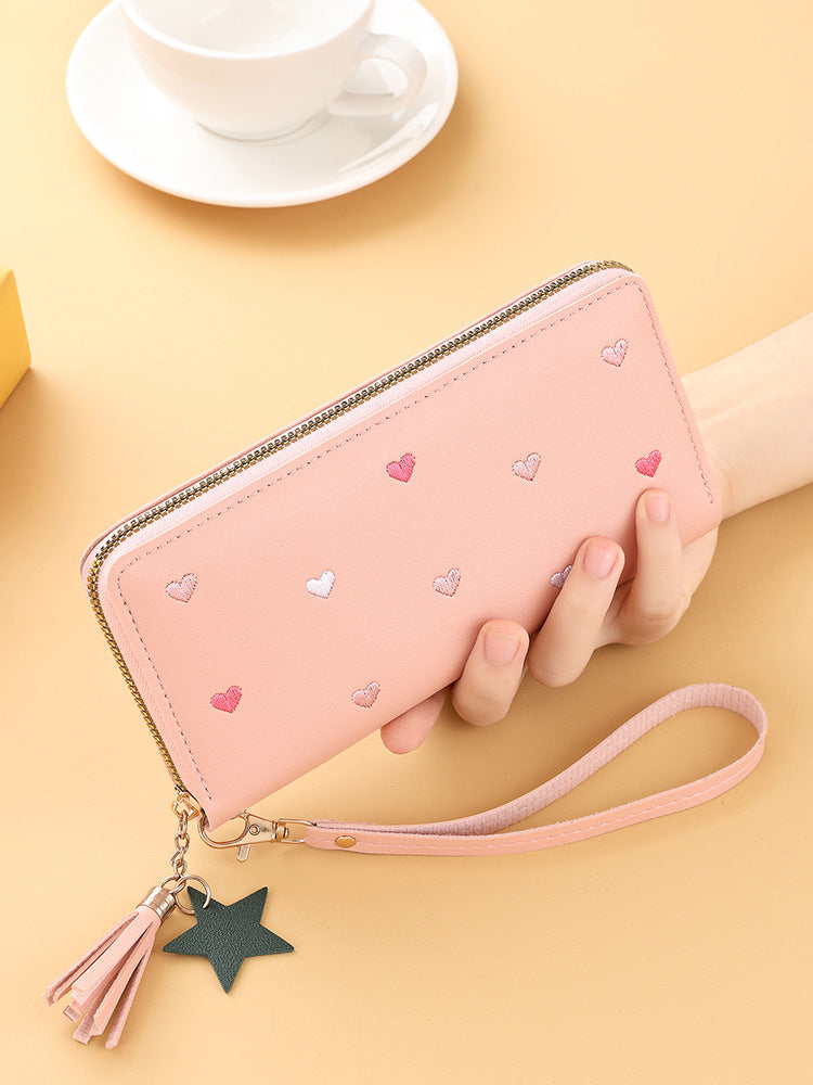 Long Love Korean Style Tassel Embroidered Ladies Wallets