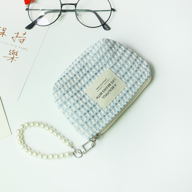 Cute Hand-woven Female Compact Pearl Zipper Coin Purses