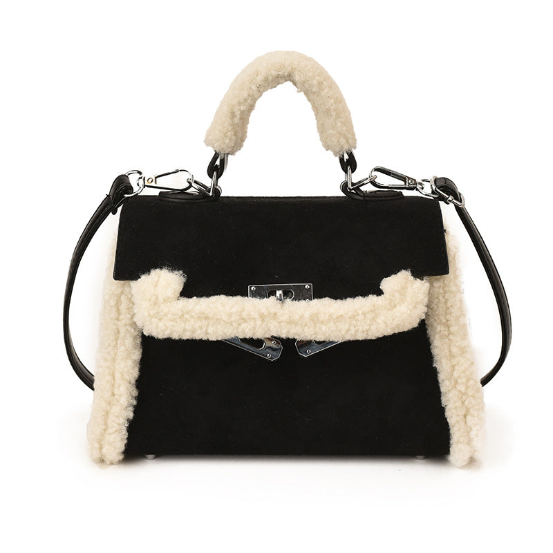 Women's Fashion Lamb Wool Stitching Kelly Versatile Women's Shoulder Bag