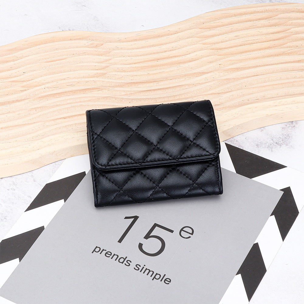 Women's Genuine Leather Short Fashion Rhombus Storage Ladies Wallet