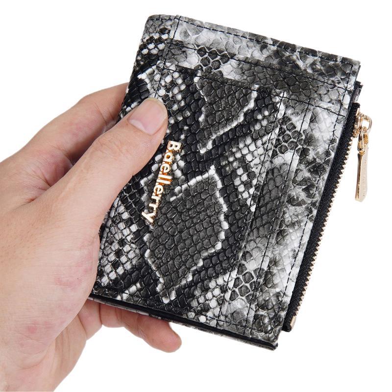 Women's Short Snake Pattern Multiple Slots Zipper Purses