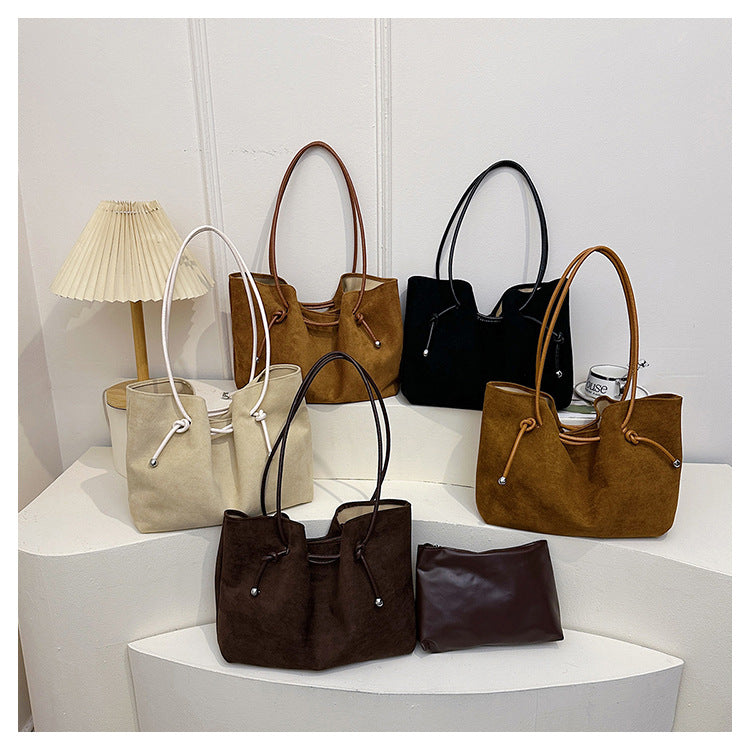 Suede Trendy Versatile Commuter For Drawstring One Women's Shoulder Bag