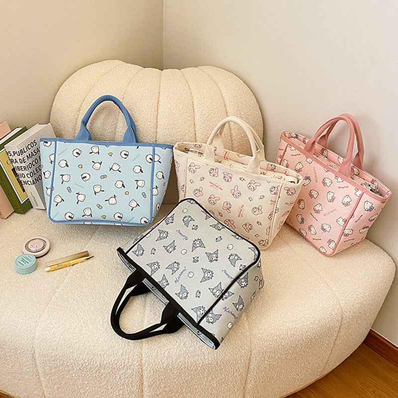 Printed Canvas Portable Cute Lunch Box Handbags