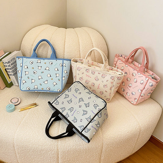Printed Canvas Portable Cute Lunch Box Handbags