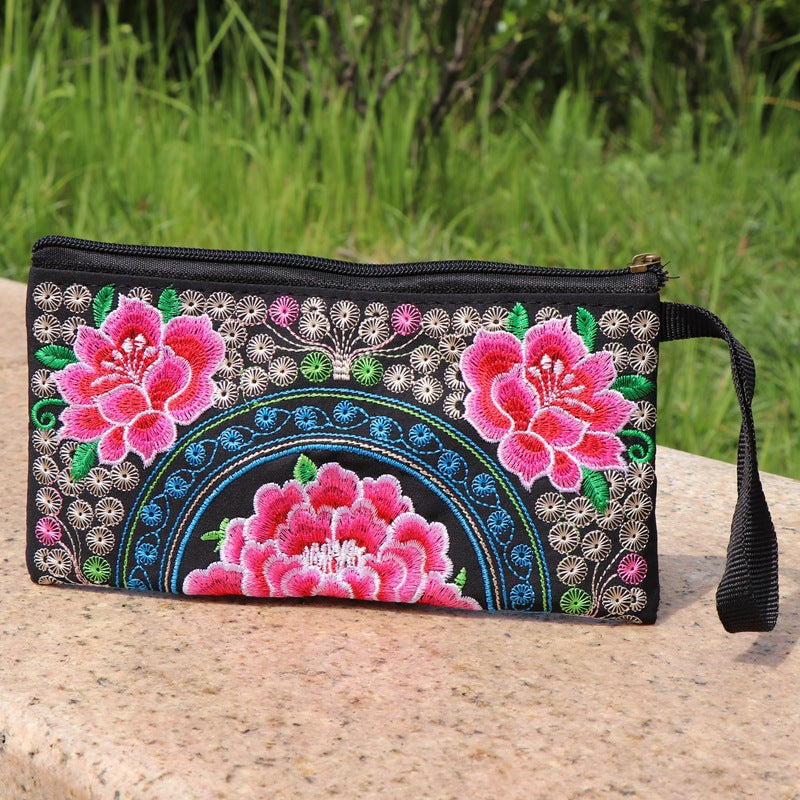 Women's Ethnic Embroidery Clutch Fabric Long Change Coin Purses