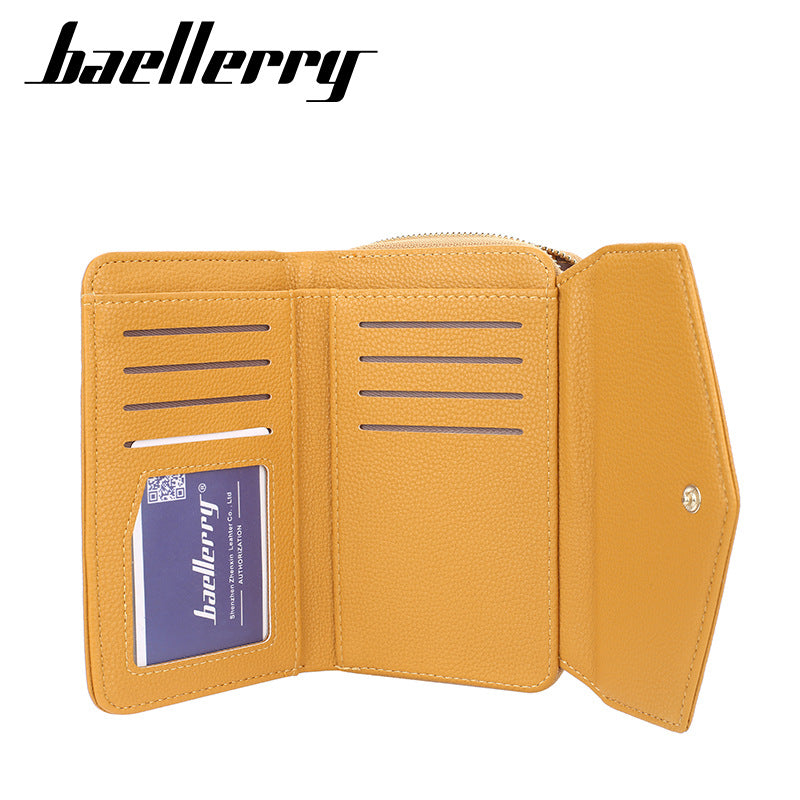 Women's Short Korean Style Large Capacity Zipper Litchi Purses