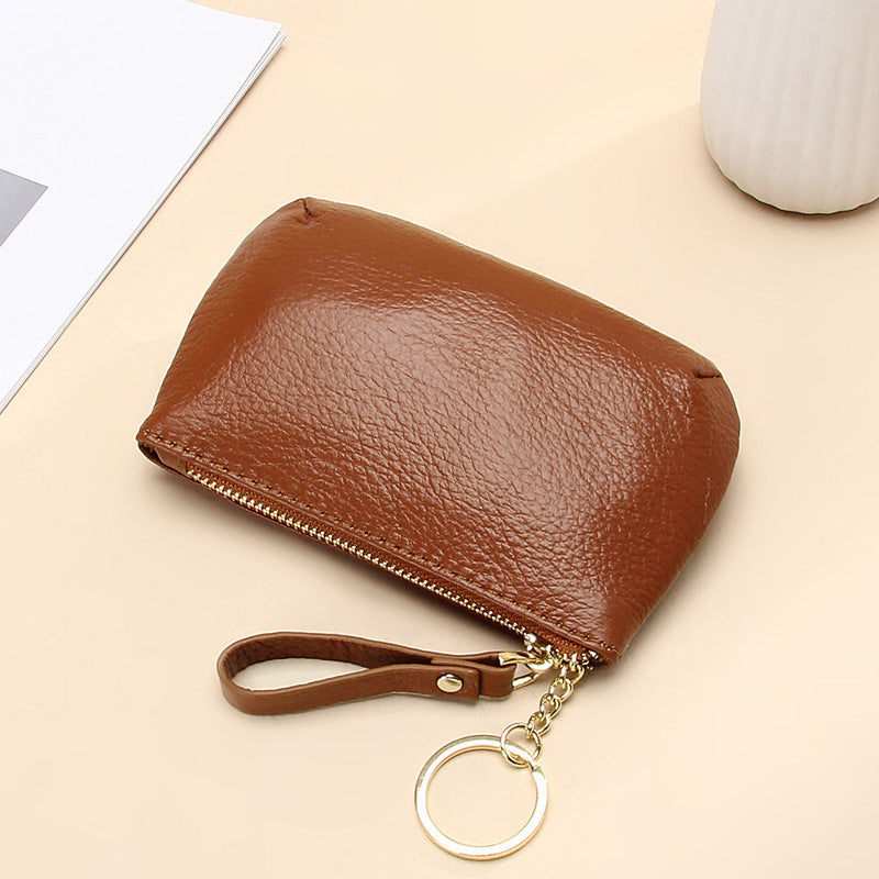 Women's First Layer Soft Cowhide Zipper Simple Pocket Coin Purses