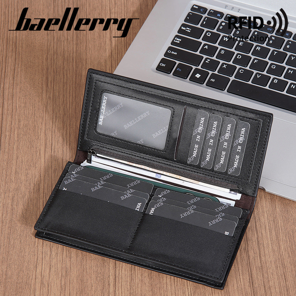 Men's Long Business Multiple Slots Zipper Contrast Men's Wallet