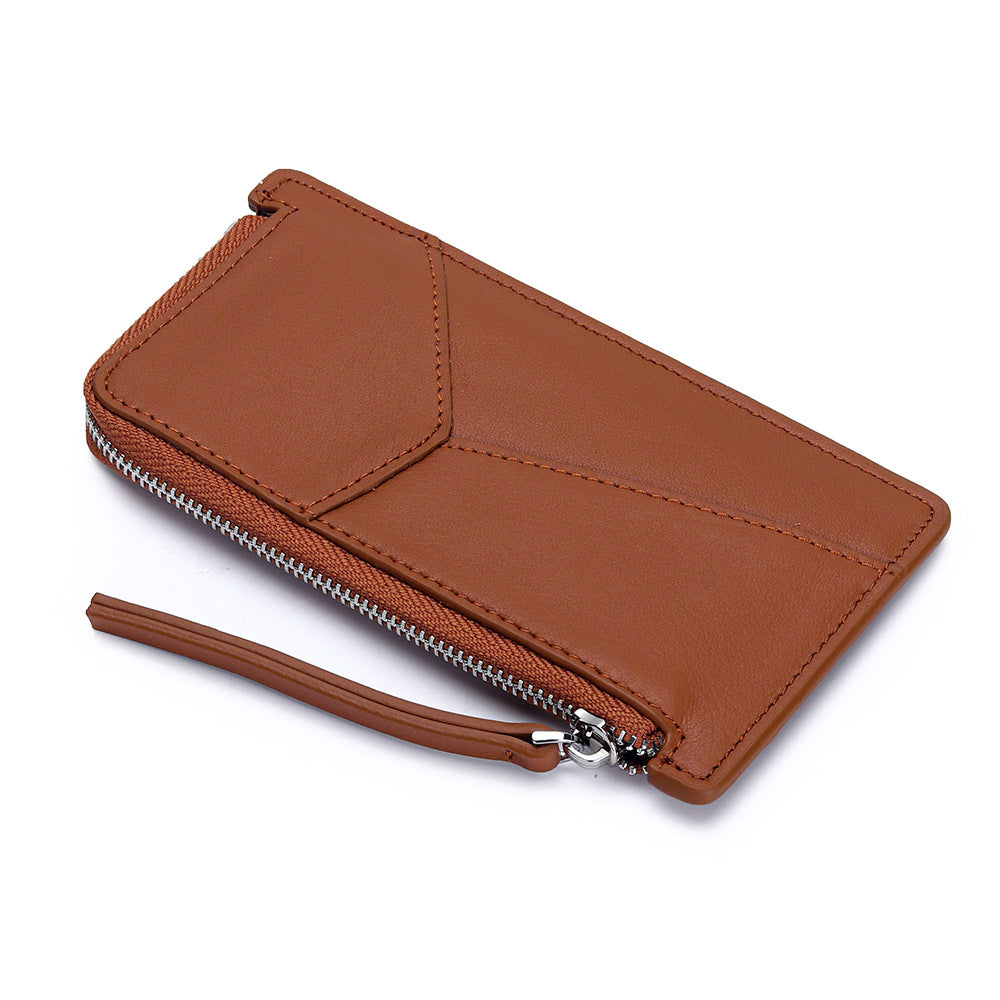 Women's Layer Cowhide Stitching Multiple Slots Zipper Coin Purses
