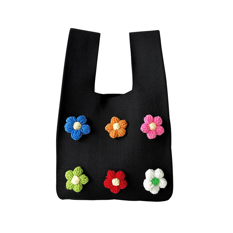Design Cute Colored Flowers Knitted Versatile Handbags