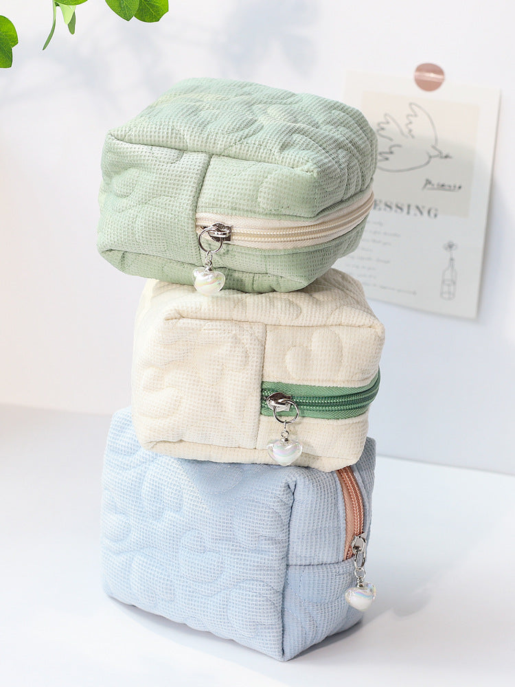 Female Korean Style Portable Heart Solid Cosmetic Bags