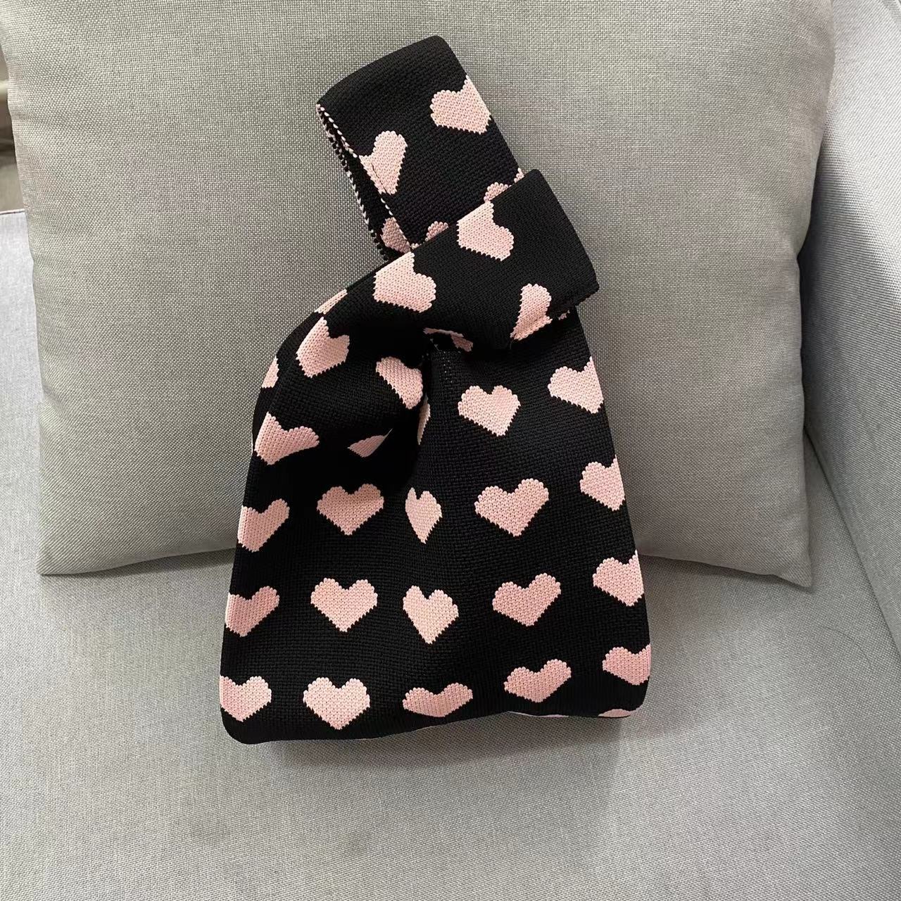 Hearts Knitted Portable Storage Korean Style Handbags