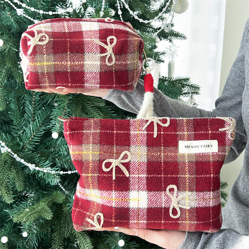 Bow Plaid Valentine's Day Gift Wash Liner Makeup Bag