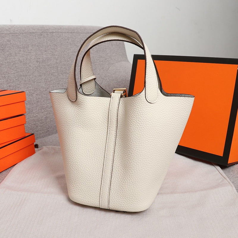 Women's Color Matching Vegetable Basket Cowhide Litchi Grain First Handbags