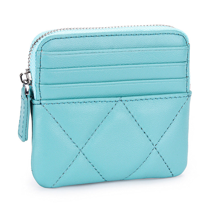 Women's Sheepskin Fashion Genuine Leather Embroidered Plaid Multiple Slots Coin Purses