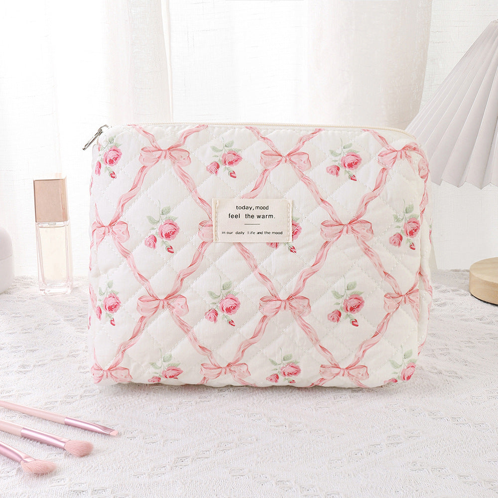 Women's Cotton Large Capacity Niche Portable Toiletry Floral Makeup Bag