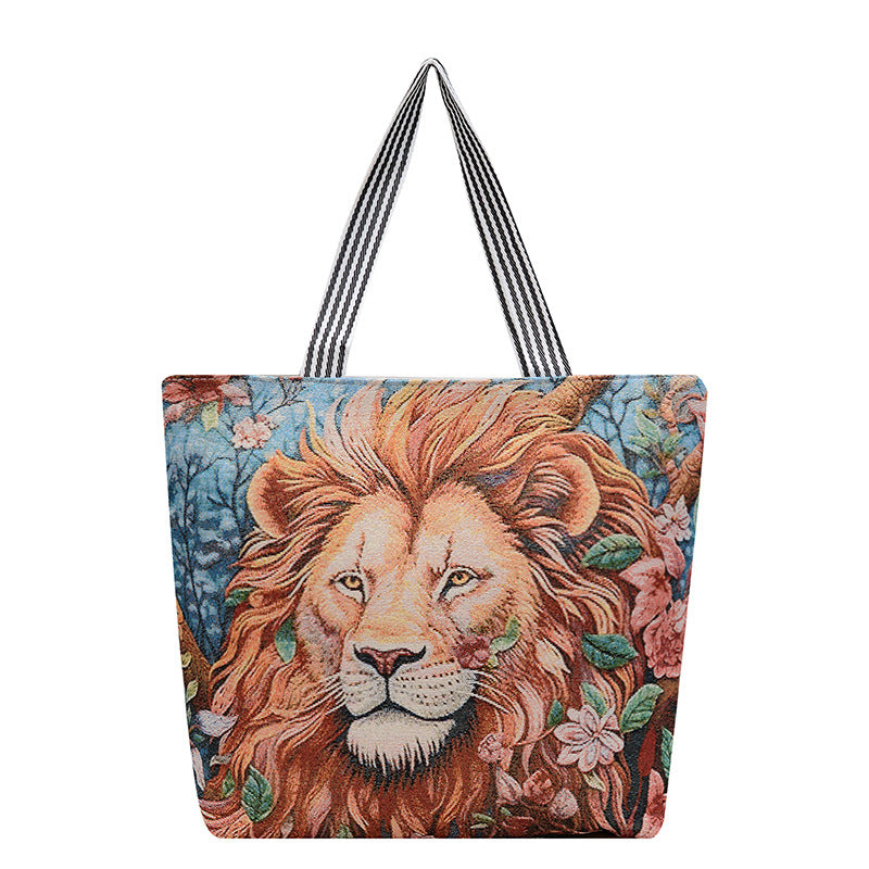 Women's Fashion Gold Silk Embroidered Animal Large Capacity Ethnic Style Women's Shoulder Bag