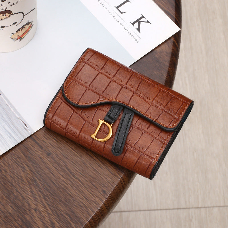 Women's Short Korean Crocodile Embossed Tri Fold Ladies Wallet