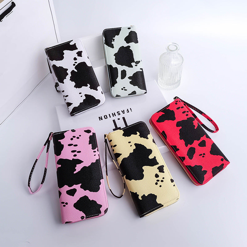Women's Korean Style Contrast Color Cows Pattern Long Horizontal Ladies Wallet