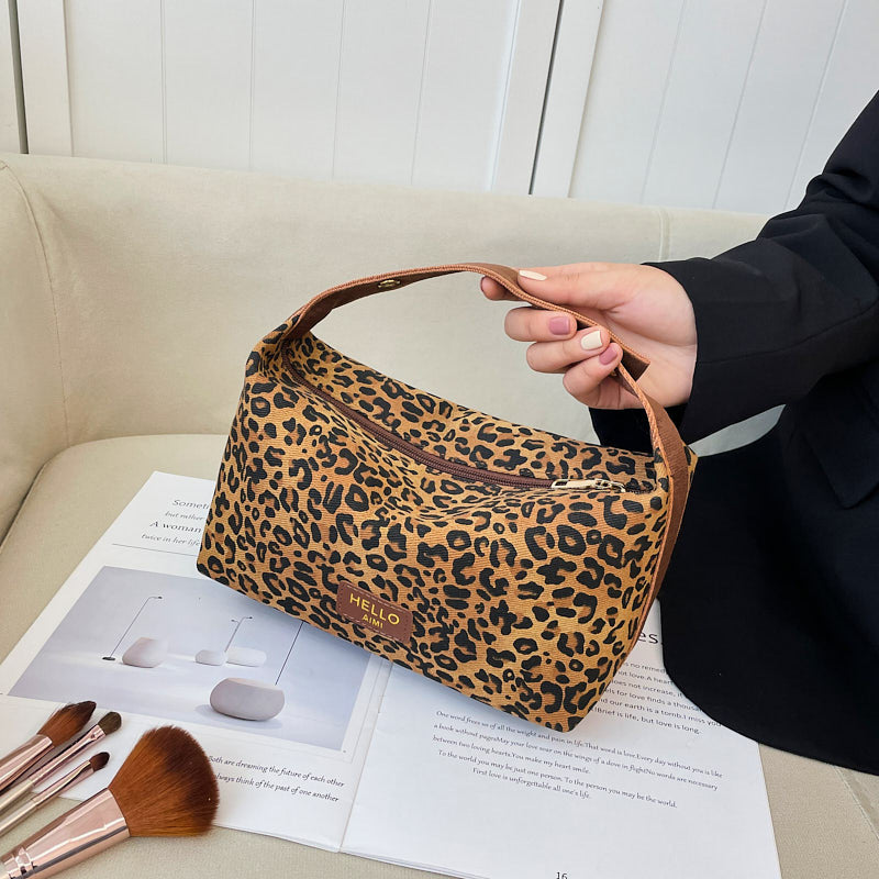 Leopard Print Advanced Sense Large Capacity Foldable Retro Style Makeup Bag