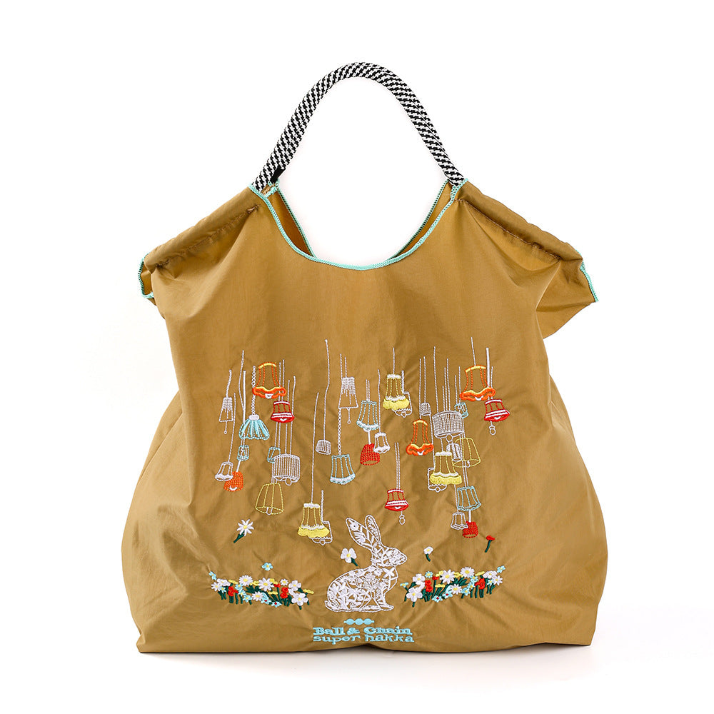 Women's Summer Needle Embroidery Nylon Large Capacity Shoulder Bags