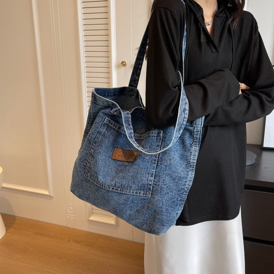 Idle Style Vintage Denim Embossed Letter Bags