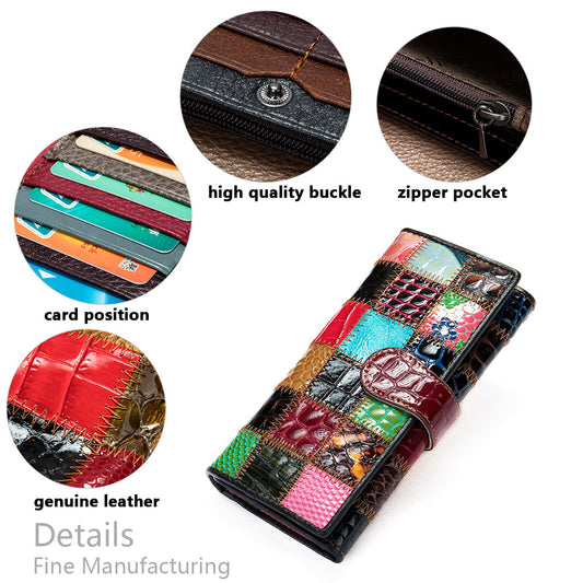 Women's Lady Long Colored Mosaic Zipper Genuine Ladies Wallets