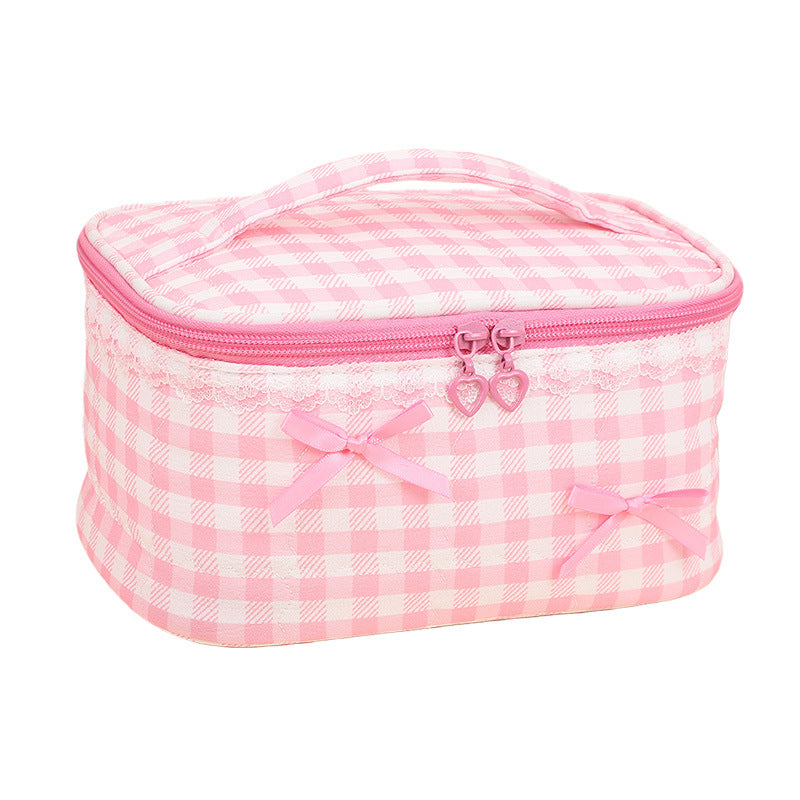 Plaid Bow Large Capacity Portable Storage Cosmetic Bags