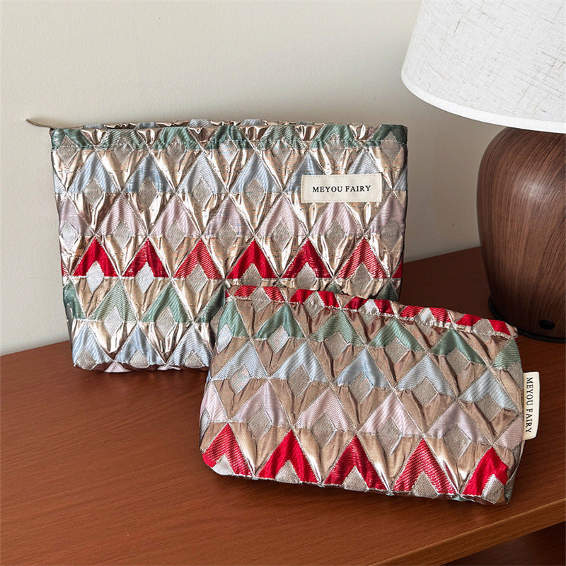 Color Diamond Plaid Portable Wash Buggy Bags