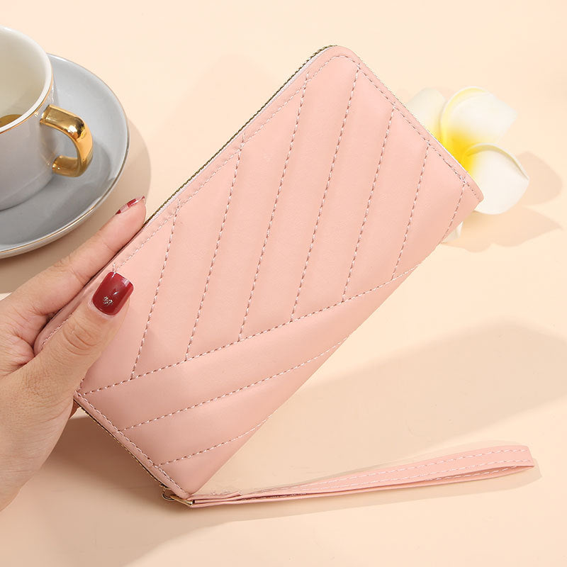 Women's Single Zipper Solid Color Simple Fresh Large Ladies Wallet
