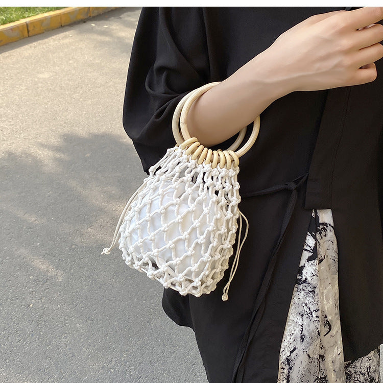 Women's Inner Handmade Drawstring Straw Fresh Knitted Handbags