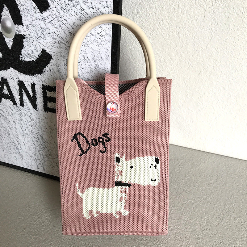Women's Mobile Cat Knitted Portable Storage Korean Handbags