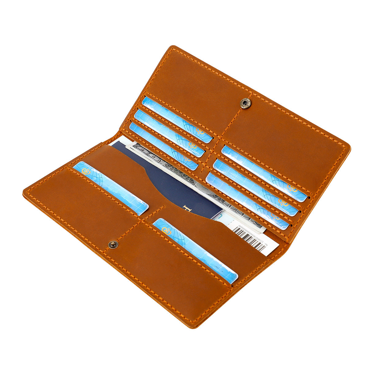 Men's Creative Diy Thread Personality Crazy Horse Leather Long Clutch Passport Men's Wallet
