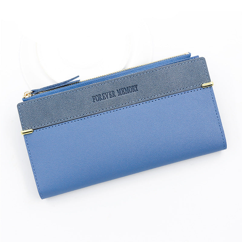 Women's Frosted Leather Patchwork Long Large Capacity Clutch Zipper Ladies Wallet