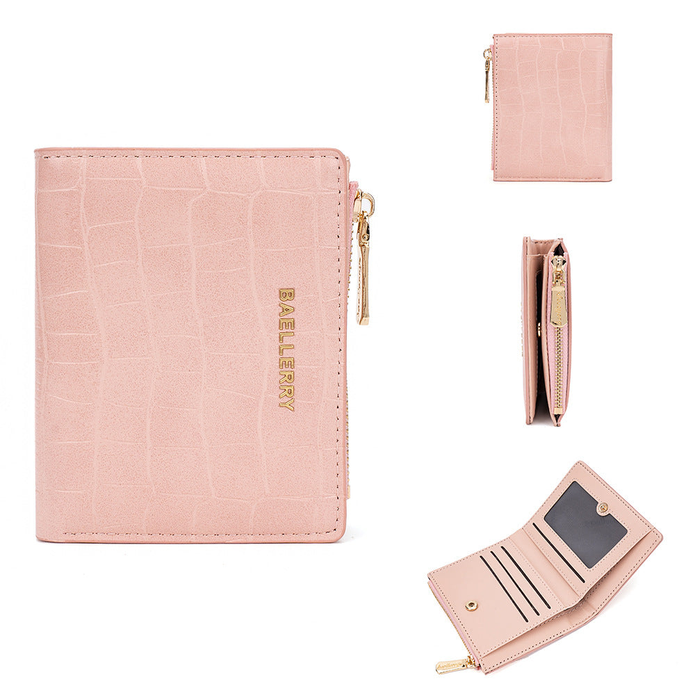 Women's Short Stone Pattern Two-fold Zipper Fashion Ladies Wallets