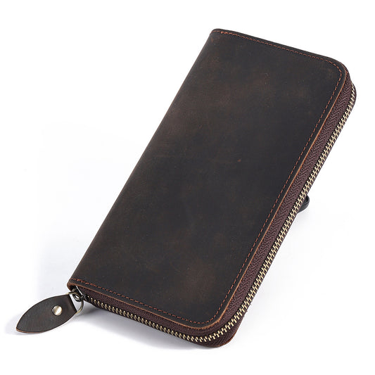 Men's Crazy Horse Leather Business Retro Long Men's Wallets