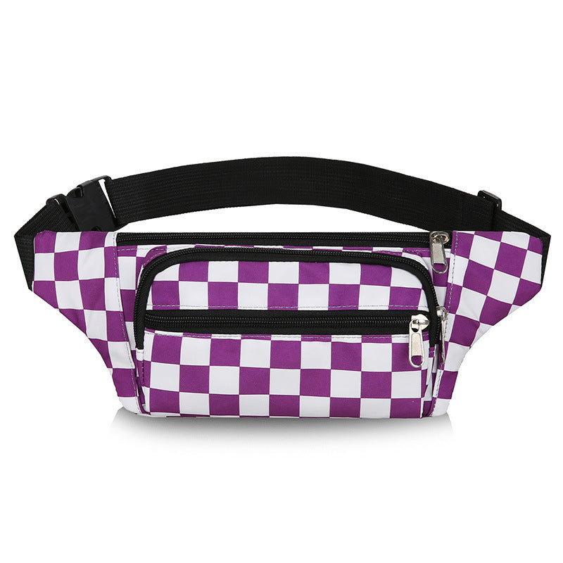 Women's Chessboard Plaid Fashion Nylon Cloth Black White Cell Men's Waist Packs